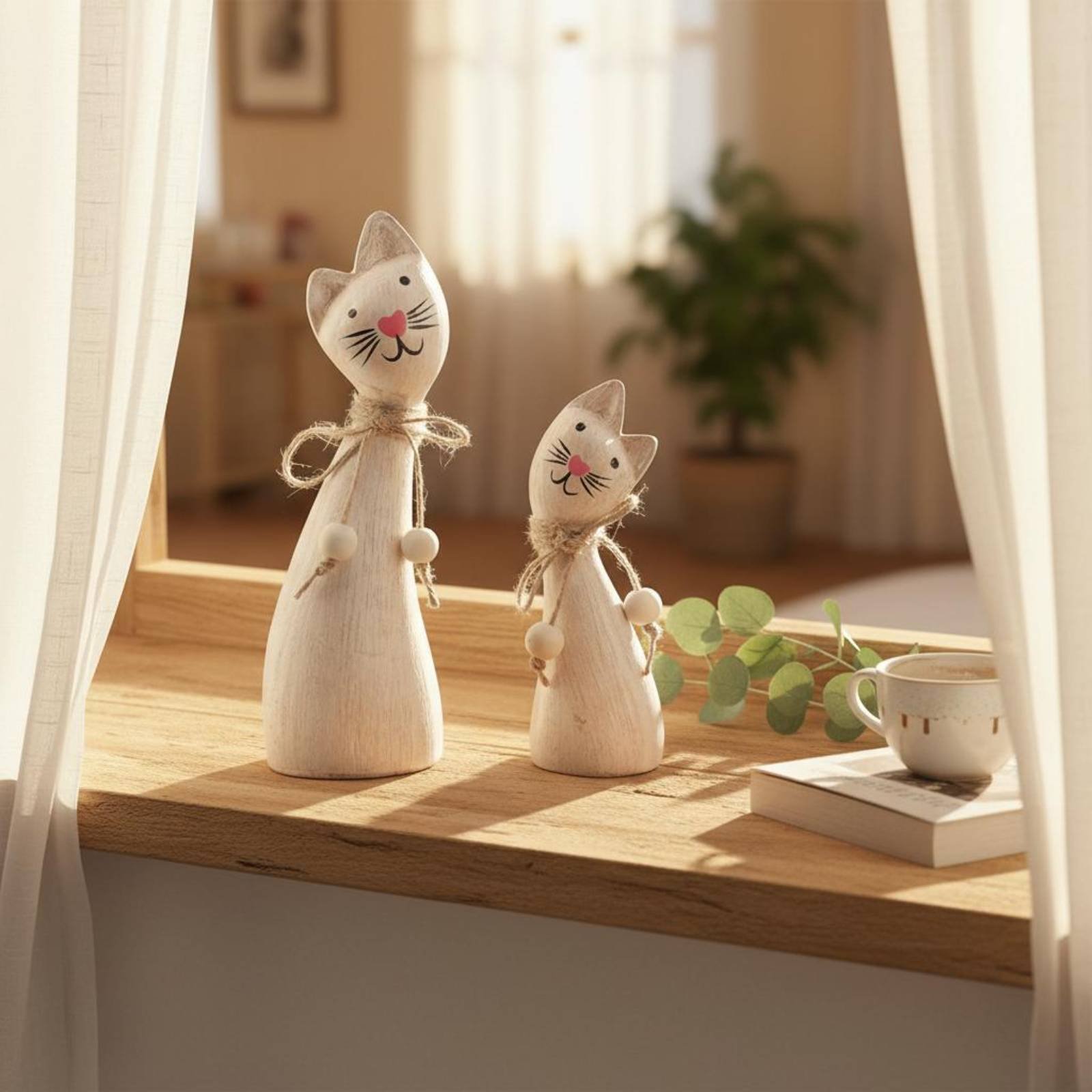 2 Pieces Couple Cat Statue Art - Woodworking Artisans recension och pris
