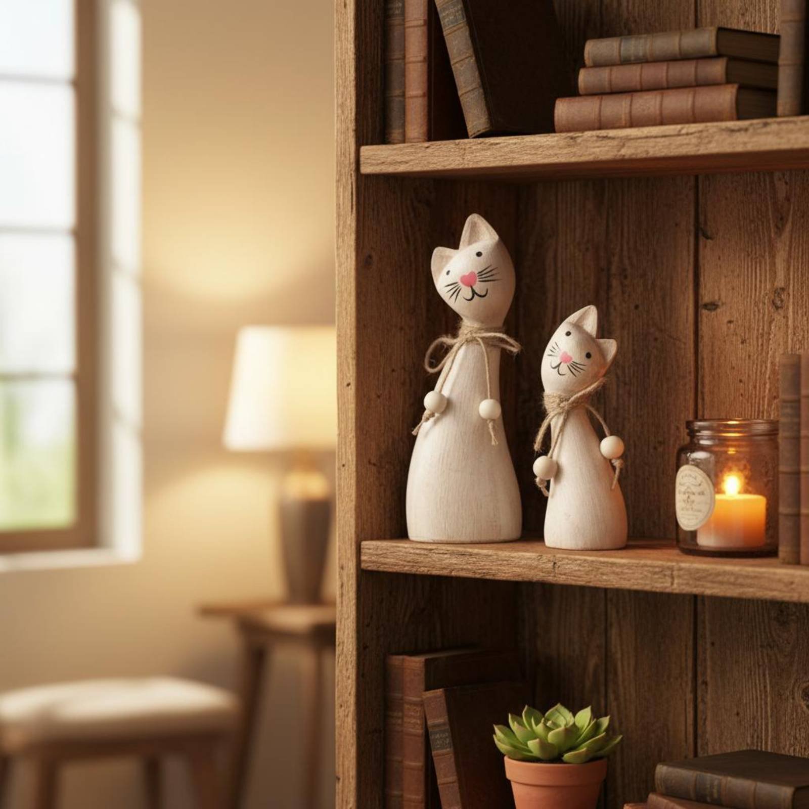 2 Pieces Couple Cat Statue Art - Woodworking Artisans recension och pris